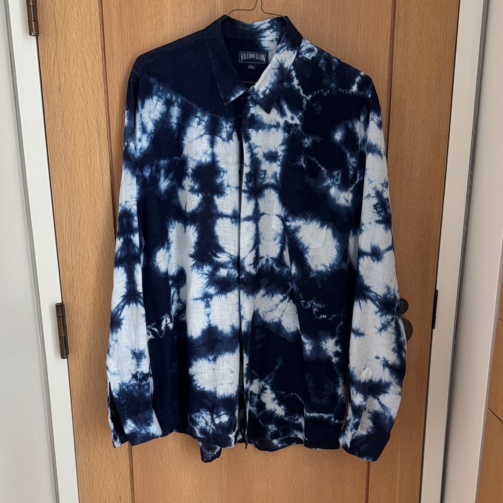Vilebrequin Navy and White Tie-Dye Button-Down Shirt